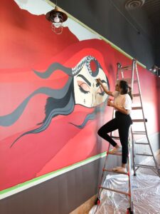 Progress Shot of Afghan-themed mural for Noor's Curry and Grill in Calgary