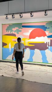 Kisaan's Fight is a mural painted by Kiran Rai-Bhullar at The Hub Gallery, in Canmore. This was part of a larger solo exhibition "Maharani Mentality" and reflects the fight for farmers rights and freedoms.