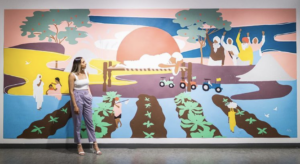 Kisaan's Fight is a mural painted by Kiran Rai-Bhullar at The Hub Gallery, in Canmore. This was part of a larger solo exhibition "Maharani Mentality" and reflects the fight for farmers rights and freedoms.